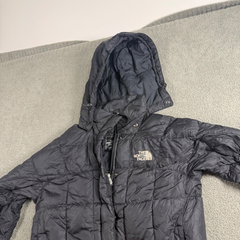 The North Face Womens 600 Fill Down Long Puffer Coat Black Detachable Hood Small